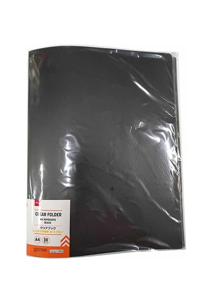 A4 Clear Folder with 30 Pockets - Black Document Organizer